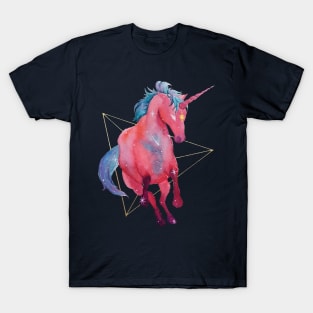 Watercolor Celestial Galaxy Unicorn Tetrahedron T-Shirt